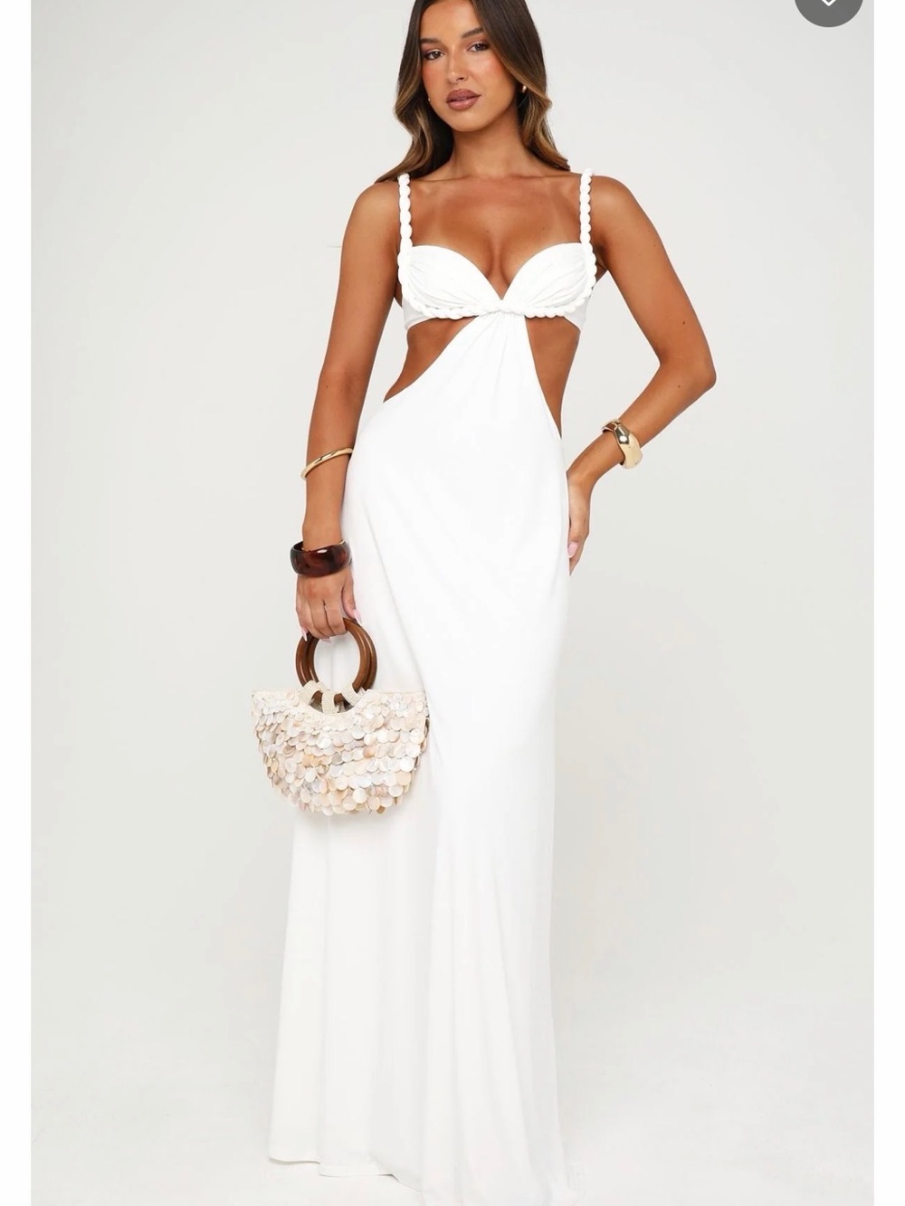 White Fox Boutique White Cutout Maxi Dress with Twisted Detail